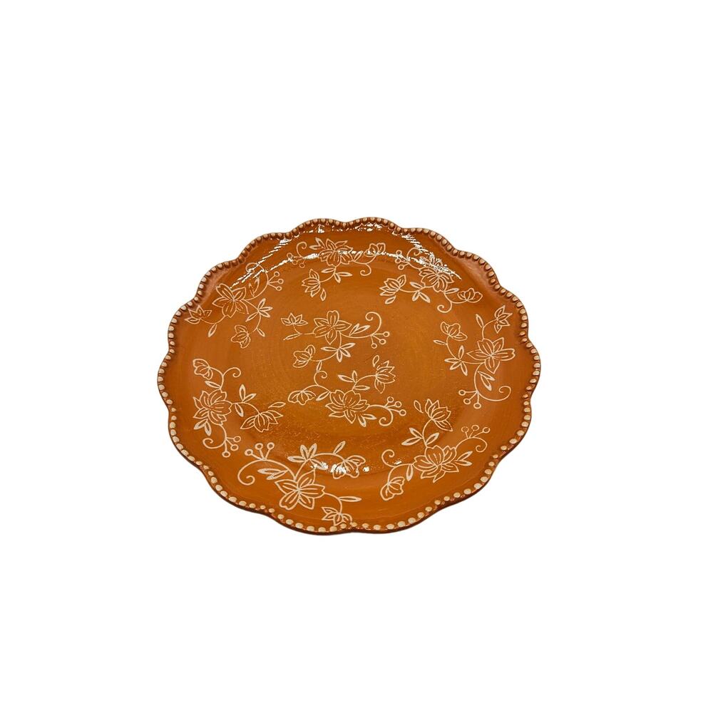 Temptations by tara Floral‎ Lace 8 inch Salad Plate Orange White Scalloped Edges